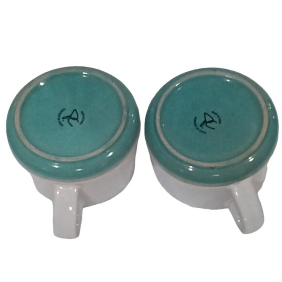 Two PC Brand Large Soup Bowls / Mugs with Handles White with Green Base - Picture 3 of 6